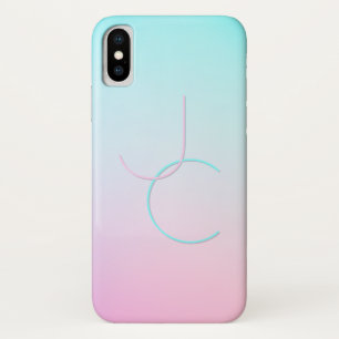 Modern 2 Overlapping Initials   Turquoise Pink iPhone X Case