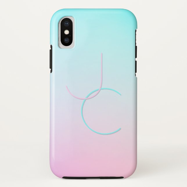 Modern 2 Overlapping Initials | Turquoise Pink Case-Mate iPhone Case (Back)