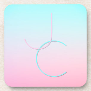 Modern 2 Overlapping Initials Turquoise Pink Coaster