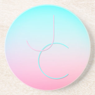 Modern 2 Overlapping Initials   Turquoise Pink Coaster