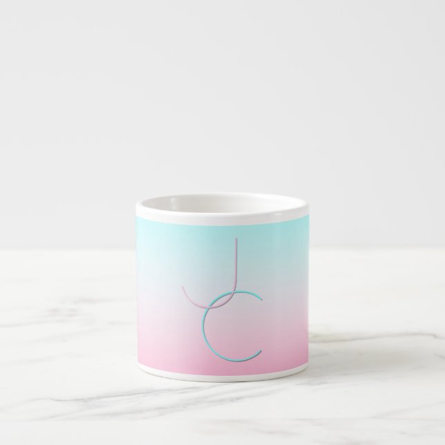 Modern 2 Overlapping Initials | Turquoise Pink Espresso Cup (Front)