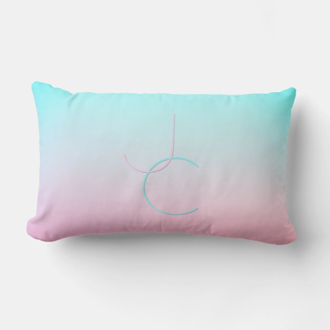 Modern 2 Overlapping Initials | Turquoise Pink Lumbar Cushion (Front)