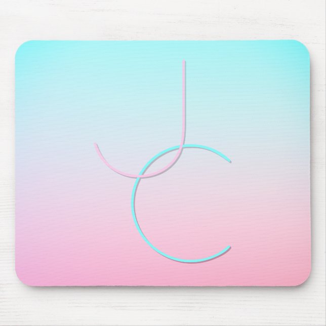 Modern 2 Overlapping Initials | Turquoise Pink Mouse Mat (Front)