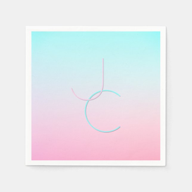 Modern 2 Overlapping Initials | Turquoise Pink Napkin (Front)