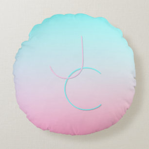 Modern 2 Overlapping Initials Turquoise Pink Round Cushion