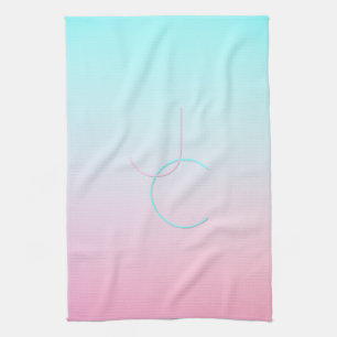 Modern 2 Overlapping Initials   Turquoise Pink Tea Towel