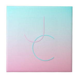 Modern 2 Overlapping Initials   Turquoise Pink Tile