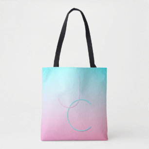 Modern 2 Overlapping Initials   Turquoise Pink Tote Bag