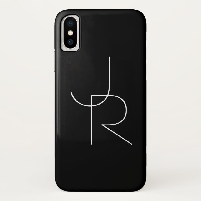 Modern 2 Overlapping Initials | White on Black Case-Mate iPhone Case (Back)