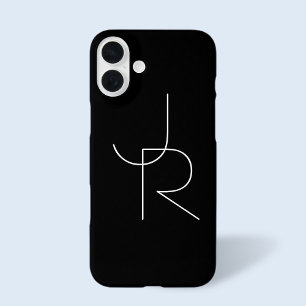 Modern 2 Overlapping Initials   White on Black iPhone 16 Plus Case