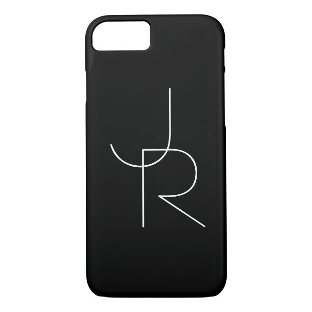 Modern 2 Overlapping Initials | White on Black Case-Mate iPhone Case (Back)