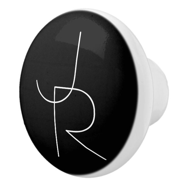 Modern 2 Overlapping Initials | White on Black Ceramic Knob (Right)
