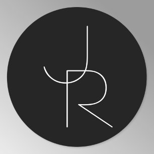 Modern 2 Overlapping Initials White on Black Classic Round Sticker