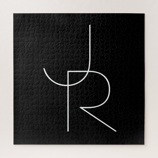 Modern 2 Overlapping Initials | White on Black Jigsaw Puzzle (Vertical)