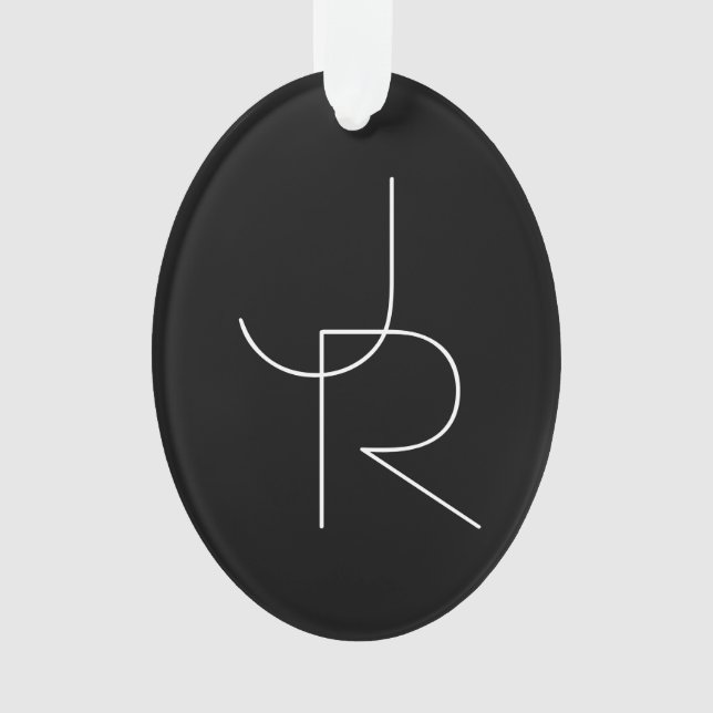 Modern 2 Overlapping Initials | White on Black Ornament (Front)