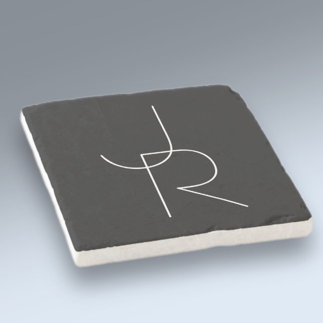 Modern 2 Overlapping Initials | White on Black Stone Coaster (Creator Uploaded)