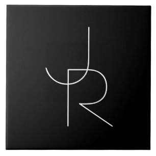 Modern 2 Overlapping Initials   White on Black Tile