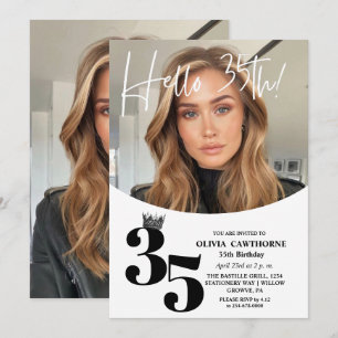 Modern 2 Photo 35th Birthday White Black Invitation