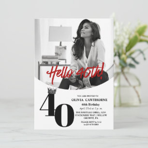 Modern 2 Photo 40th Birthday White Black Invitation