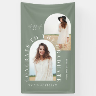 Modern 2 photo arch sage green graduation banner