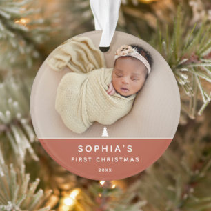Modern 2 Photo Baby's First Christmas Acrylic Ornament