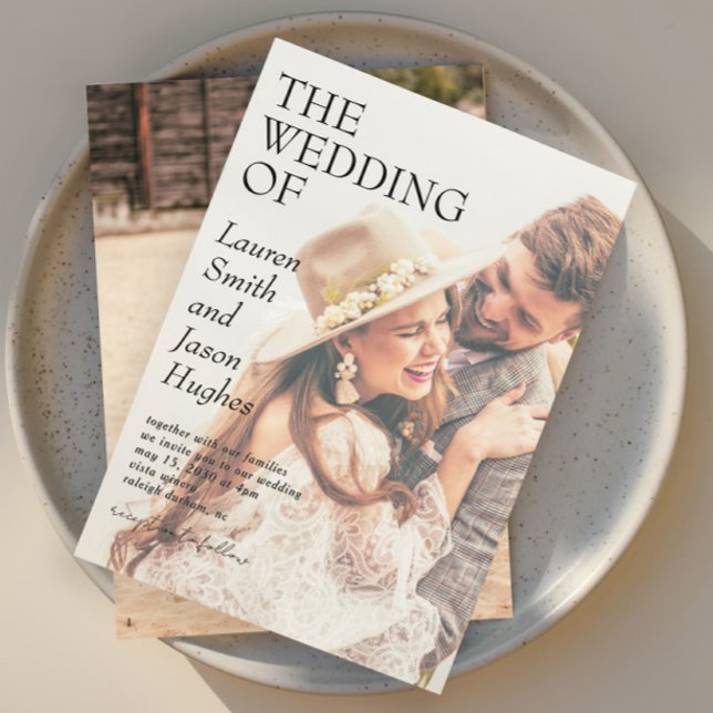 Modern 2 Photo Black & White Boho Wedding Invitation (Creator Uploaded)