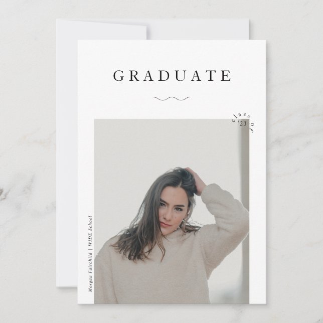 Modern 2 Photo Black & White Graduation Announcement (Front)