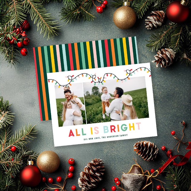 modern 2 photo bright family Christmas simple Holiday Card (Creator Uploaded)