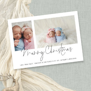 Modern 2 Photo Collage Baby Twins First Christmas Holiday Card
