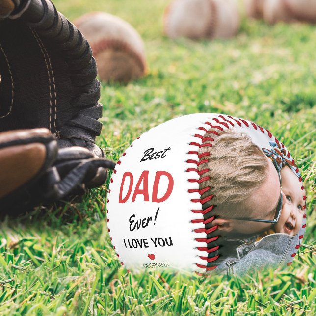 Modern 2 Photo Collage Best Dad Ever! Baseball (Creator Uploaded)