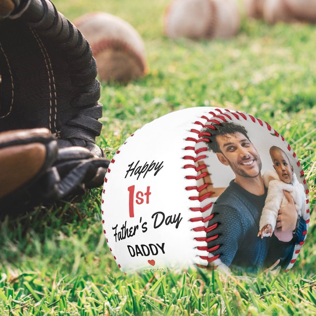 Modern 2 Photo Collage First Fathers Day  Baseball (Creator Uploaded)