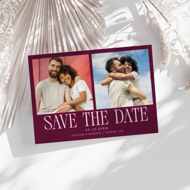 Modern 2-Photo Cranberry Wedding Save The Date (Creator Uploaded)