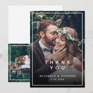 Modern 2-Photo Custom Text Wedding Thank You Card
