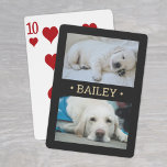 Modern 2 Photo Dog or Any Name Black and Gold Playing Cards<br><div class="desc">Share favourite pictures on game night with elegant custom 2 photo playing cards. This template is set up with a pet's name, but is easy to personalise with a family or friend's name, a wedding couple's monogrammed initials, or any wording of your choice. The colours and font style can also...</div>