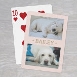 Modern 2 Photo Dog or Any Name Blush Pink and Gold Playing Cards<br><div class="desc">Share favourite pictures on game night with elegant custom 2 photo playing cards. This template is set up with a pet's name, but is easy to personalise with a family or friend's name, a wedding couple's monogrammed initials, or any wording of your choice. The colours and font style can also...</div>