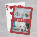 Modern 2 Photo Dog or Any Name Red and White Playing Cards<br><div class="desc">Share favourite pictures on game night with elegant custom 2 photo playing cards. This template is set up with a pet's name, but is easy to personalise with a family or friend's name, a wedding couple's monogrammed initials, or any wording of your choice. The colours and font style can also...</div>