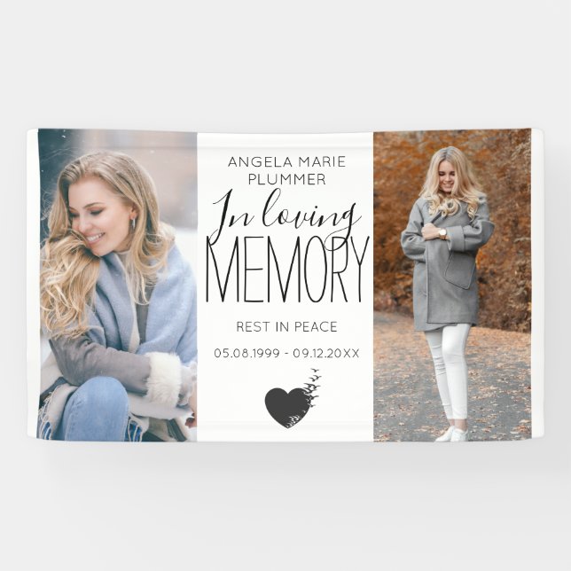 Modern 2 Photo In Loving Memory Tribute Banner (Horizontal)