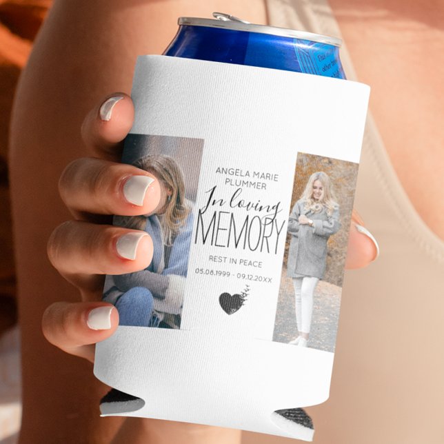 Modern 2 Photo In Loving Memory Tribute Can Cooler (Creator Uploaded)