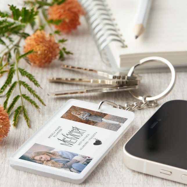 Modern 2 Photo In Loving Memory Tribute Key Ring (Front Right)