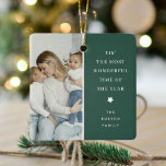 Modern 2 Photo Keepsake Christmas Gift Ceramic Ornament<br><div class="desc">Personalised 2 Photo Christmas Ornament Gift - Design features 2 of your most favourite pictures,  a festive green block that can be changed to any colour,  the text - Tis' the most wonderful time of the year! with a cute little star and family name.</div>