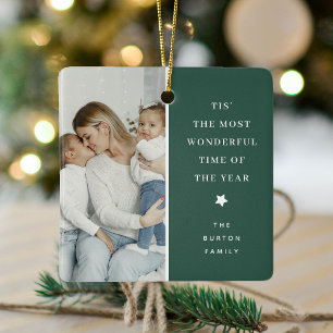 Modern 2 Photo Keepsake Christmas Gift Ceramic Ornament