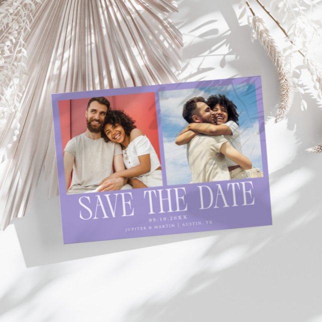 Modern 2-Photo Lilac Wedding Save The Date (Creator Uploaded)