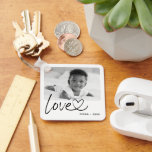 Modern 2 Photo Love Key Ring<br><div class="desc">Modern photo collage with "love" with connected heart in script keychain.</div>
