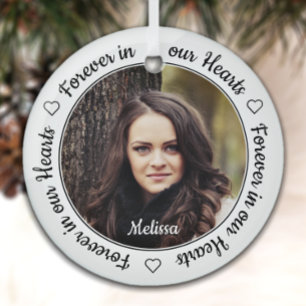 Modern 2 Photo Memorial Forever in our Hearts Glass Tree Decoration