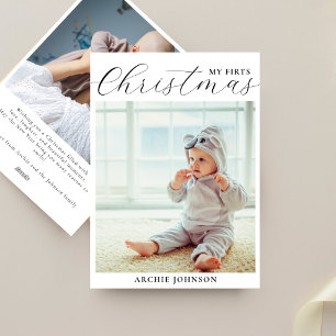 Modern 2 Photo My First Christmas Baby Holiday Card