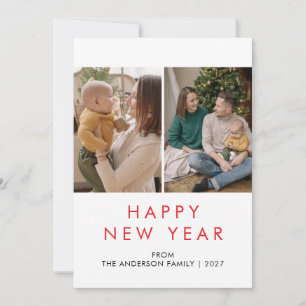 Modern 2 Photo New Year Split Layout Holiday Card