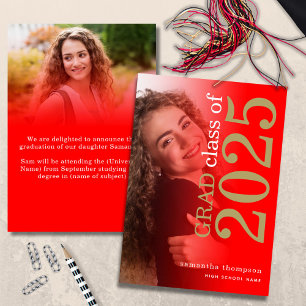 Modern 2 photo Red Gold 2025 Graduation Announcement
