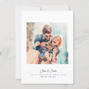 Modern 2 photo script black and white wedding save the date