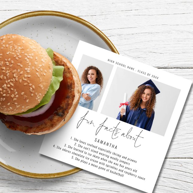 Modern 2 Photo Script Fun Facts Graduation Party Napkin (Creator Uploaded)
