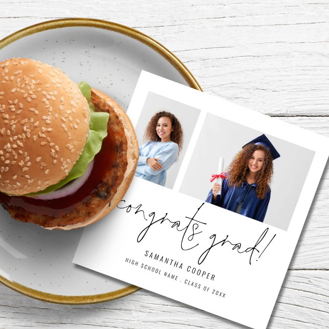 Modern 2 Photo Script Graduation Party  Napkin (Creator Uploaded)